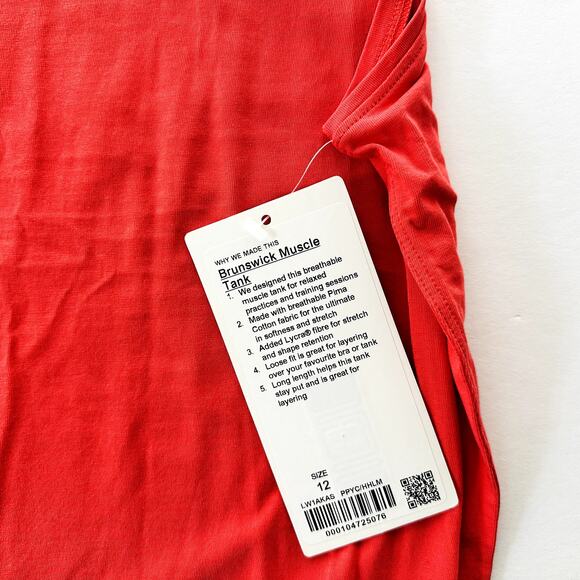 Lululemon Brunswick Muscle Tank Poppy Coral Lemon Pima Cotton 12 Tank Top NEW - Picture 3 of 3